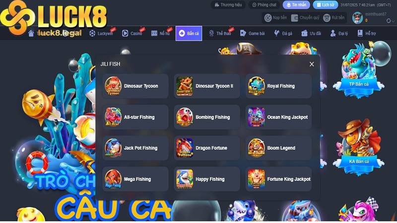 Mỗi sảnh chơi săn cá Luck8 